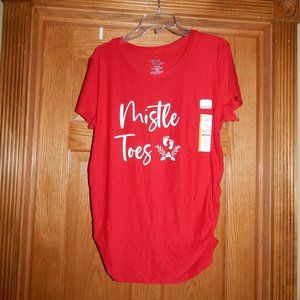 NEW NWT Women's Size Large L (12-14) Maternity Christmas Shirt Baby MISTLE TOES